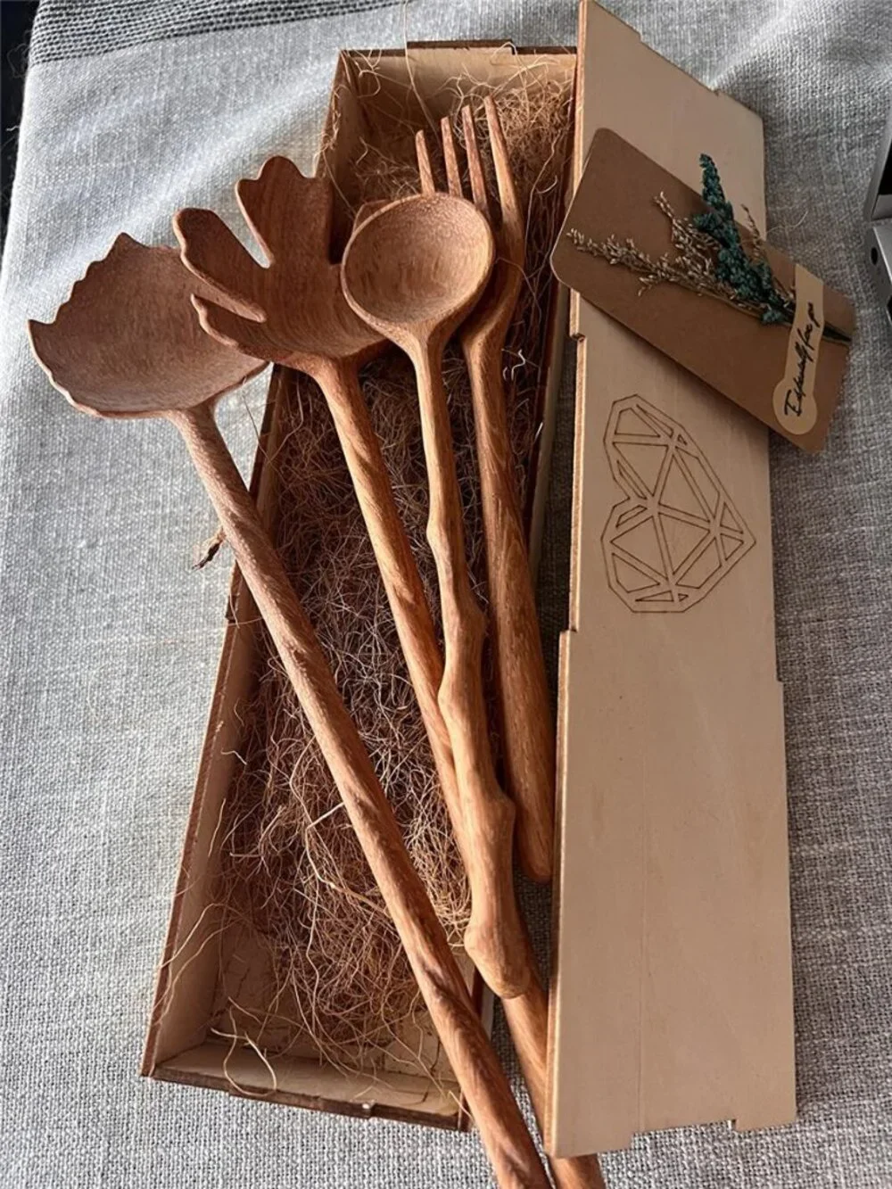 4 Wooden Spoons and Forks Set, Thanksgiving Gifts for Women